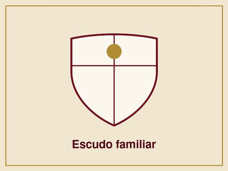 Escudo heráldico familiar con cuatro apellidos