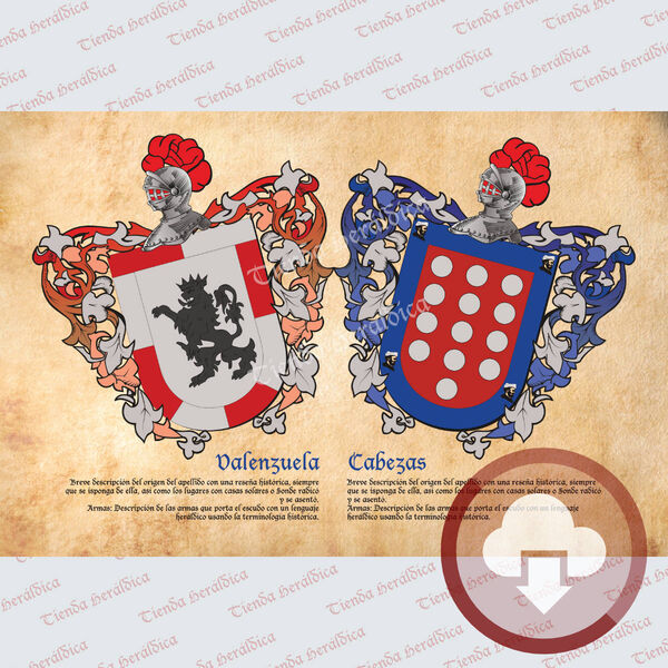 Escudo heráldico doble con dos apellidos