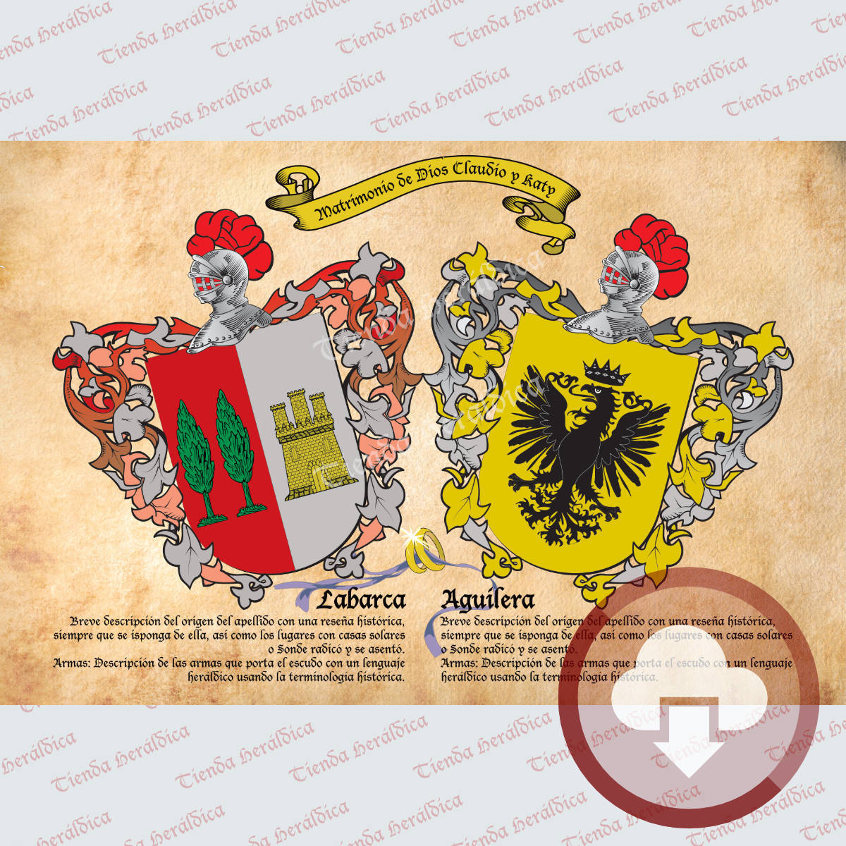 Escudo heráldico doble con orla para eventos